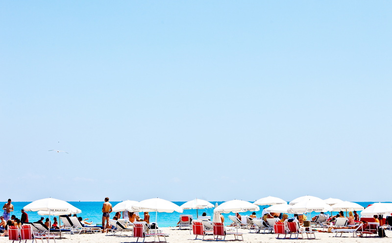 beach umbrella, patio, sunshade, 5K, trip, Beach, Florida, shade, outdoors, Summertime, water, Miami, white, Miami Beach, nature, Summer, united states