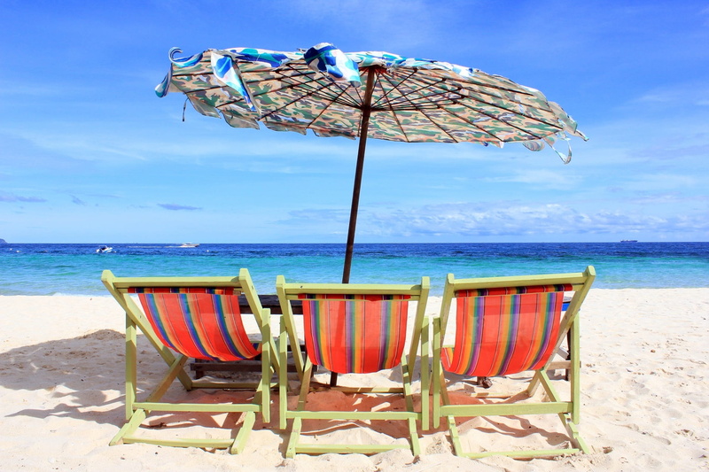 sea, chair, scenics - nature, umbrella, sunny, paradise, nature, patio, three, land, beauty in nature, horizon over water, outdoor, chairs, no people, travel