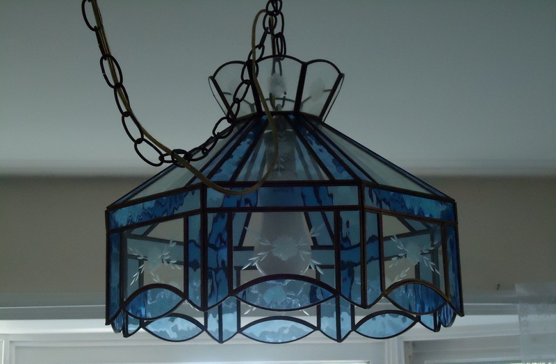 blue, no people, glass, glass - material, ceiling, transparent, stained, low angle view, pattern, lighting equipment, shape, indoors, nature, metal, architecture
