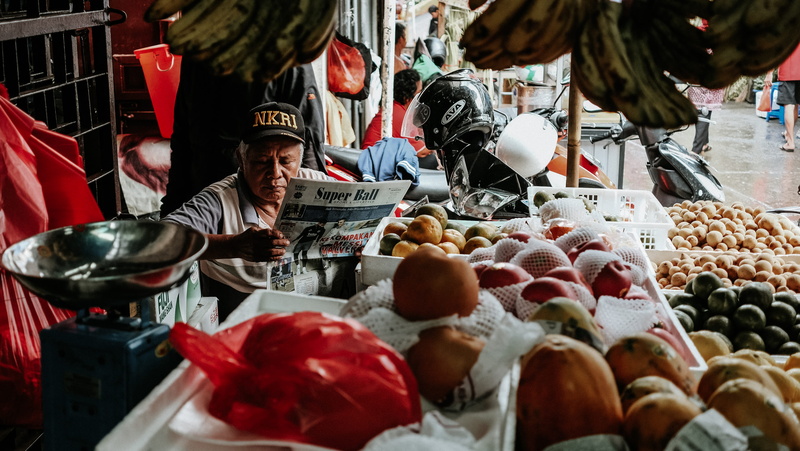 man, hat, container, shop, food, plant, stalls, for sale, freshness, grapefruit, animal, person, abundance, retail, large group of objects, still life