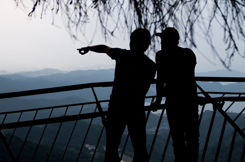 scenics - nature, tree, two people, mountain, taiwan, lifestyles, men, railing, nature, women, sky, shadow, leisure activity, togetherness, lake, beauty in nature