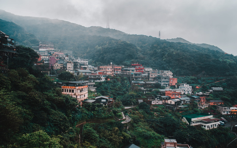 house, cityscape, 5K, land, residential district, scenery, urban, suburb, tree, mountain, building, taiwan, high angle view, landscape, building exterior