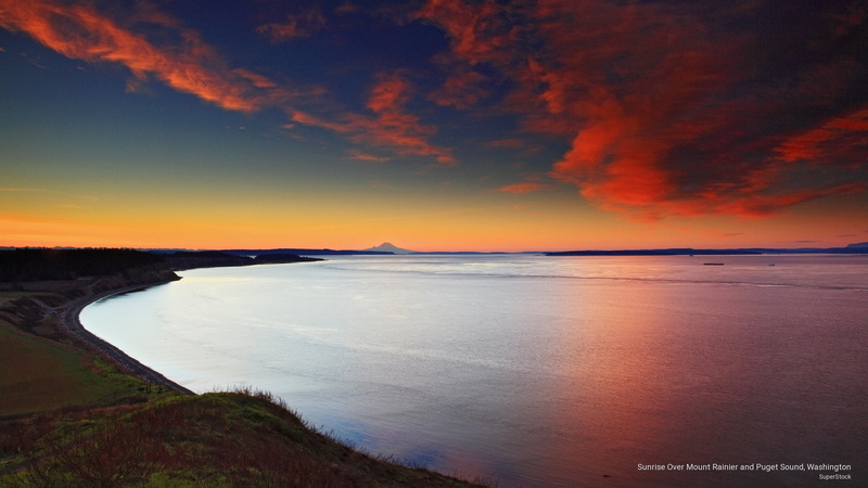 mount, rainier, washington, Sunrises/Sunsets, puget, sunrise, sound, 2K