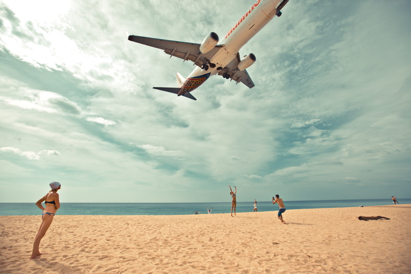 land, plant, peaople, beach, full length, unseen phuket, clound, water, 5K, flying, day, sky, motion, airplane, beautiful, phuket, unseen, sea, air vehicle