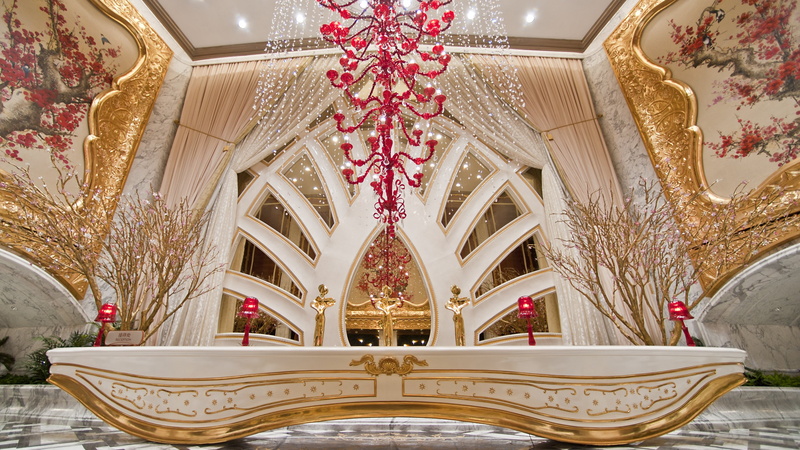 gold, tourism, Galaxy Macau, hall, 4K, colored, Best Hotels of 2015, Casino, Cotai Strip, booking, China, ornament, vacation, resort, travel, white