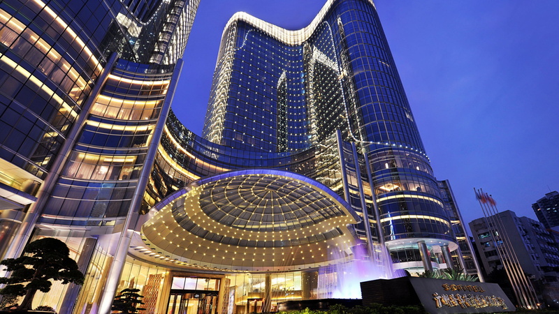 hotel, resort, China, vacation, 2K, bottom, view, dusk, Guangzhou, Sofitel Hotel, booking, building, Best hotels, travel, tourism