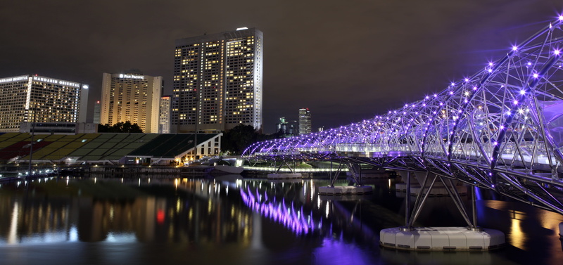 landscape, illuminated, reflection, night, built structure, marina bay sands, mbs, city, connection, water, no people, outdoors, travel destinations, long exposure