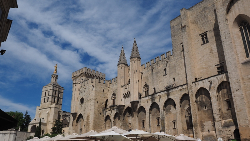 cathedral, cathedral of avignon, tourism, city life, cloud - sky, spirituality, place of worship, history, statue, golden statue, palais des papes, places of interest