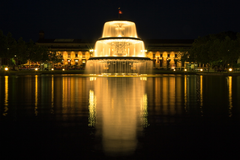 5K, Night, building exterior, yellow, body, Wiesbaden, lake, government, places of interest, illuminated, dark, exposure, capital, gold, long term, black