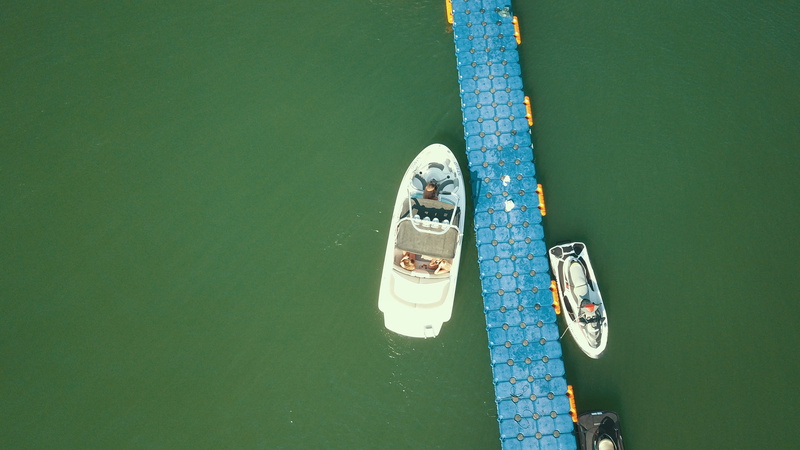 nautical vessel, tranquility, travel, boats, two, speed boat, aerial, lake, israel, no people, nature, copy space, photograph, blue, moored, tiberias, green color