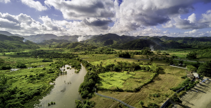 beauty in nature, river, indonesium, tranquil scene, cloud - sky, green, field, 1080P, tranquility, no people, plant, land, photograph, drone, outdoors