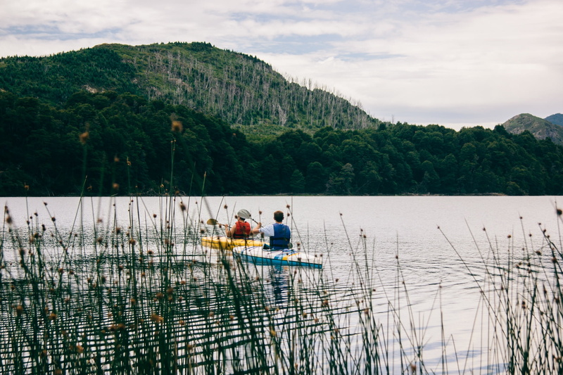 body, clouds, nautical vessel, green, paddle, day, near, 1080P, lake, people, real people, grass, forest, two people, calm, trees, mountains, nature, tree