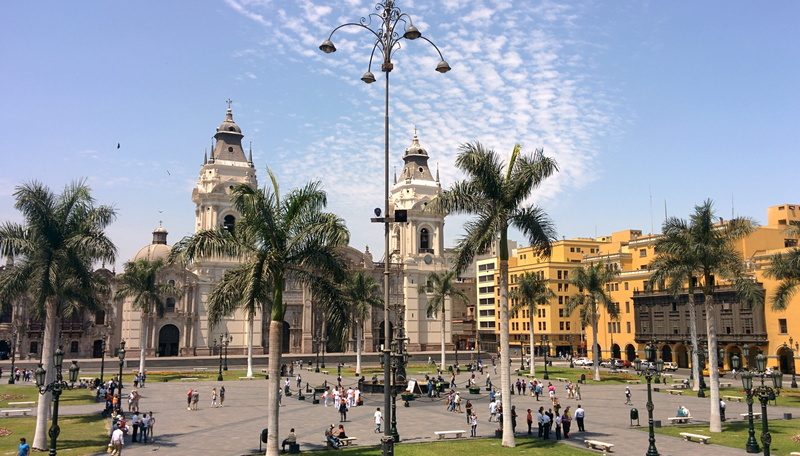 building, Lime, nature, built structure, plaza, day, place of worship, people, city, Peru, palm tree, sky, tree, real people, tropical climate, plant, architecture