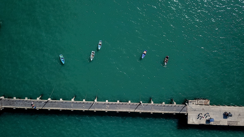 no people, ocean, 4K, architecture, travel, day, lobitos district, transportation, pier, boats, mode of transportation, water, peruvian, turquoise colored