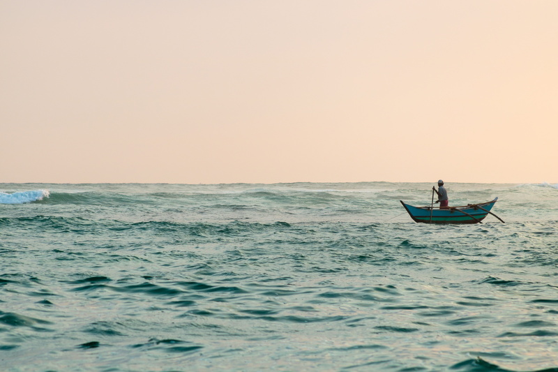 leisure activity, scenics - nature, mirissa, ocean, summer, travel, outdoors, people, sri lanka, horizon over water, sea, boat, sky, fisherman, waterfront