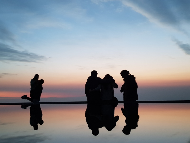 waterfront, sky, group of people, real people, penalolen, outdoors, chile, beauty in nature, scenics - nature, tranquil scene, full length, water, silhouette