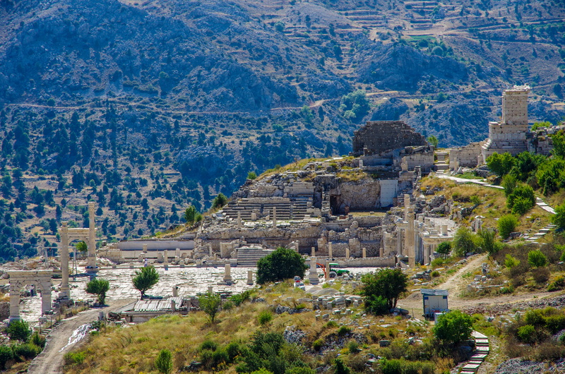 no people, ruins, plant, outdoors, relic, mountain, ancient civilization, the ancient city of sagalassos, land, archaeology, built structure, burdur, high angle view