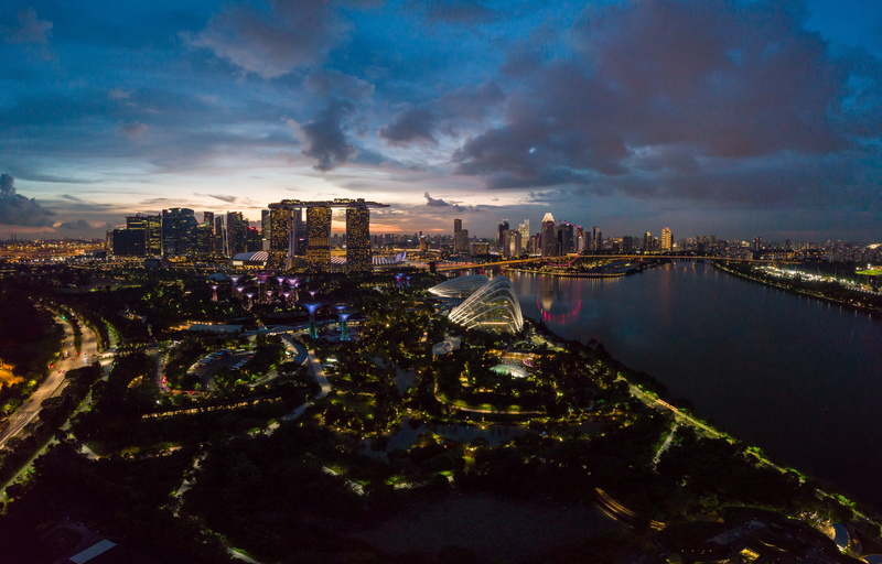 singapore, sky, cloudy, modern, aerial, city, dji mavic air, 8K, cloud - sky, night, skyscraper, blue hour, landscape, buildings, drone, outdoors, building exterior