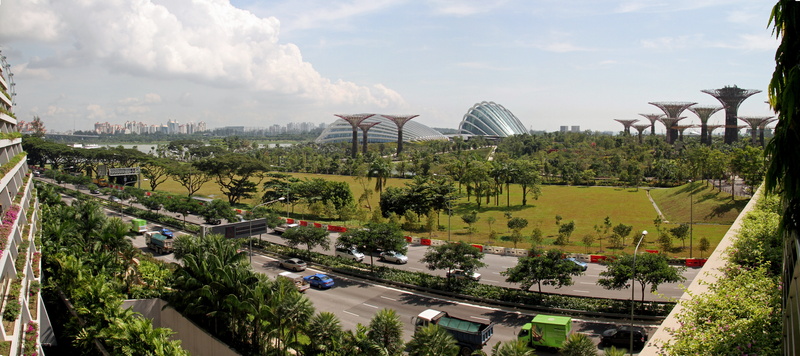 sky, botanical, land vehicle, transportation, outdoors, plant, gardens by the bay, amusement park, day, tree, 5K, singapore, car, city, road, high angle view