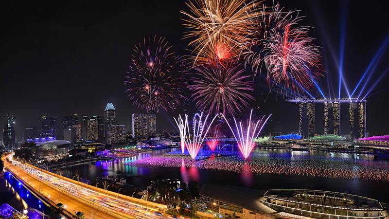 new, happy, hotel, fireworks, desktop, celebration, 1080P, hd, light, bay, year, singapore, laser, marina