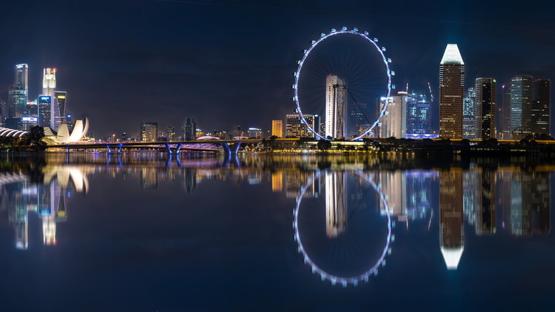 skyline, travel destinations, amusement park ride, modern, ferris wheel, architecture, Buildings, office building exterior, Building, city, 1080P, illuminated