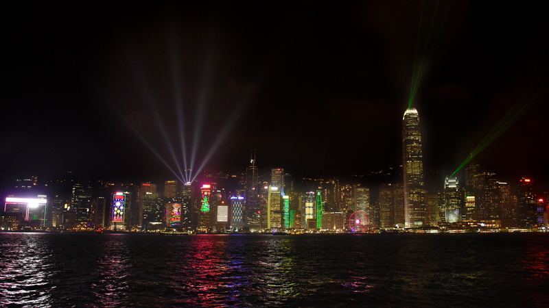 tall - high, architecture, countdown, night, hong kong, laser, sol, water, trip, light, newyear, sky, reflection, vacation, no people, office building exterior