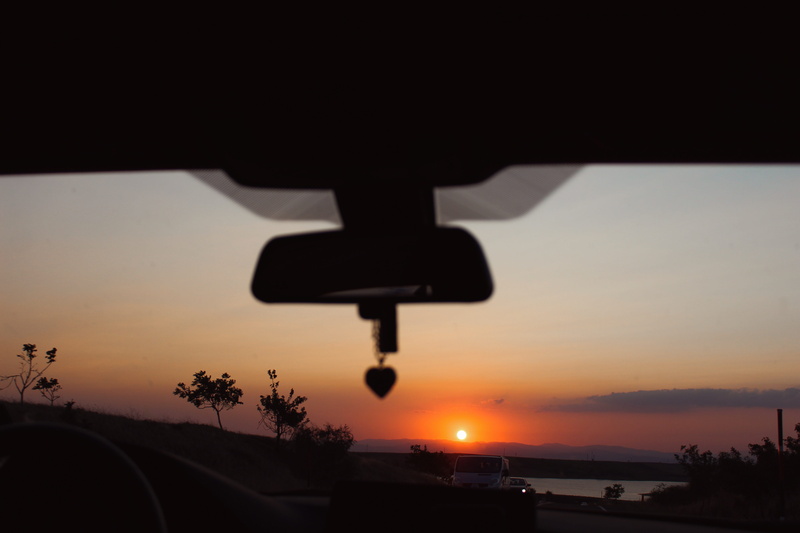 transportation, orange, glass - material, no people, scenics - nature, street, car, vehicle interior, land vehicle, new, sunset, roads, motor vehicle, fire