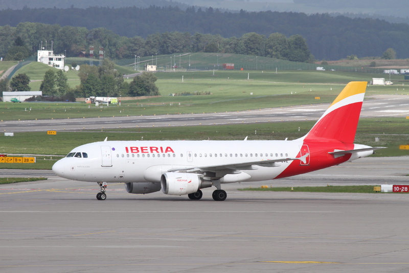 airplane, day, flights, transport, airport zurich, no people, taking off, landing - touching down, flyer, iberia, aircraft wing, side view, engine, 5K