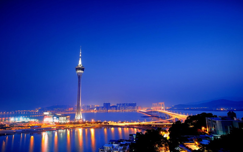 black, city, water, bridge, building exterior, architecture, tall - high, skyscraper, outdoors, white, spire, bridge - man made structure, night, travel destinations