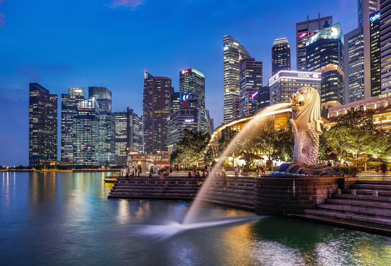 MERLION PARK, SINGAPORE, the city, 1080P, fountain