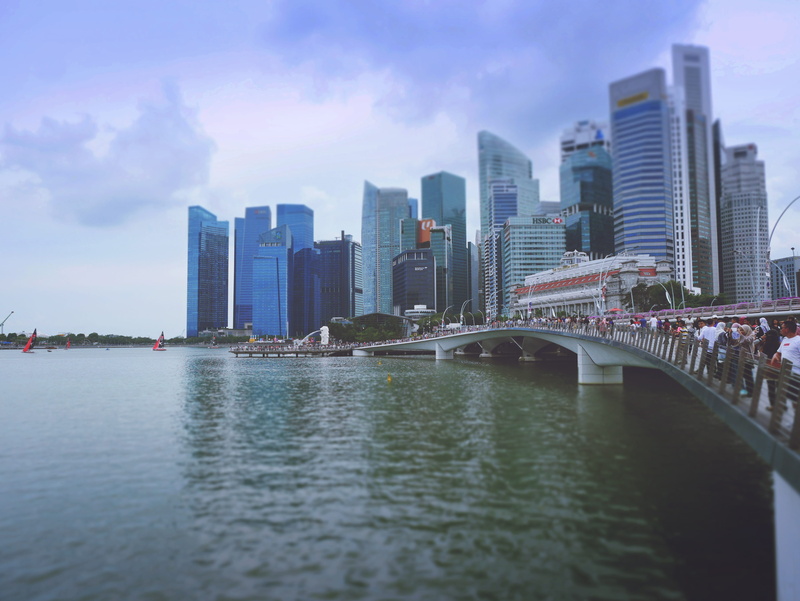 skyscraper, futuristic city, financial district, city bridge, tall - high, cloud - sky, building, singapore skyscrapers, connection, transportation, outdoors