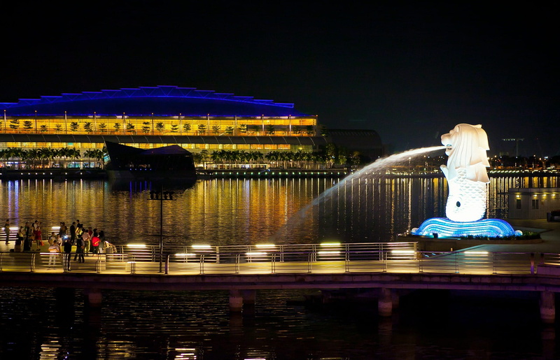 daytime, built structure, city, long exposure, fountain, people, tourism, buildings, illuminated, Singapore, urban Scene, arts culture and entertainment