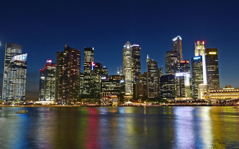 2K, building, illuminated, office, outdoors, waterfront, landscape, cityscape, building exterior, singapore, skyscraper, city, tall - high, water, hd