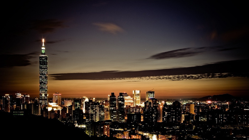 Taipei 101, City Lights, night, Taipei, sunset, clouds, 1080P, Lights, city, Taiwan, Cityscape, building, Skyscraper, sky