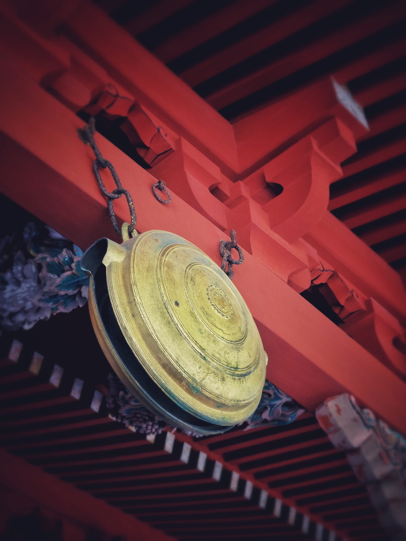 day, decoration, religion, tradition, staircase, japanese, red, hat, built structure, bell, temple, textile, gold, indoors, close-up, still life, nikko