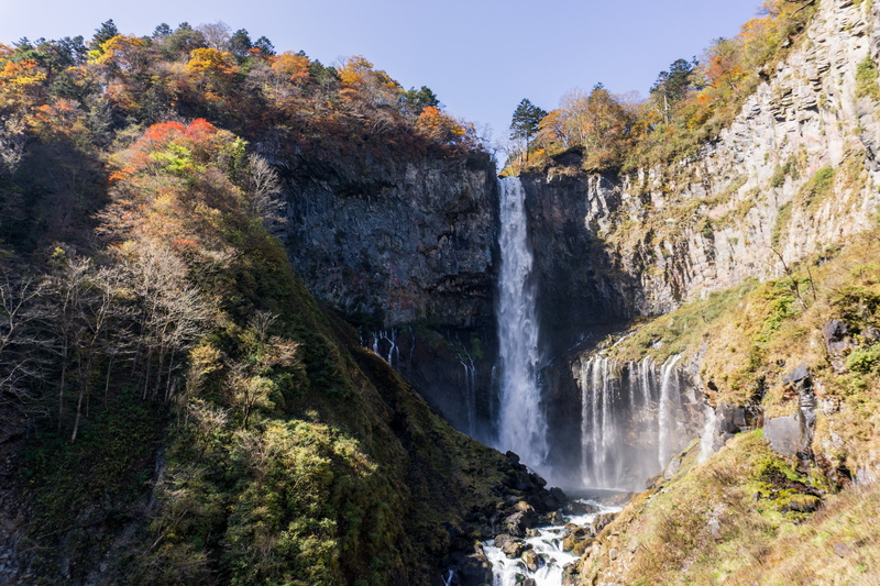 kegon waterfall, travel destinations, cliff, forest, motion, flowing water, environment, colorful, foliage, scenics - nature, beauty in nature, land, power in nature