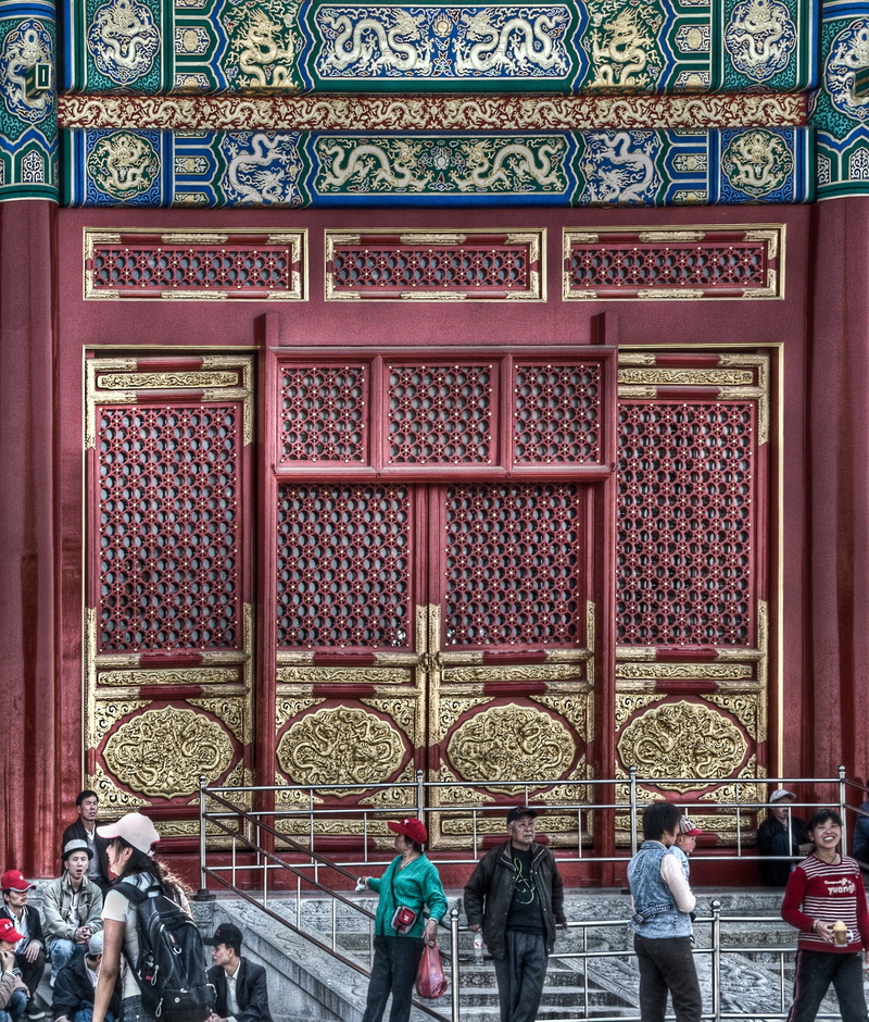 tourism, ornate, building, place of worship, real people, religion, forbidden city, travel destinations, day, group of people, building exterior, rear view