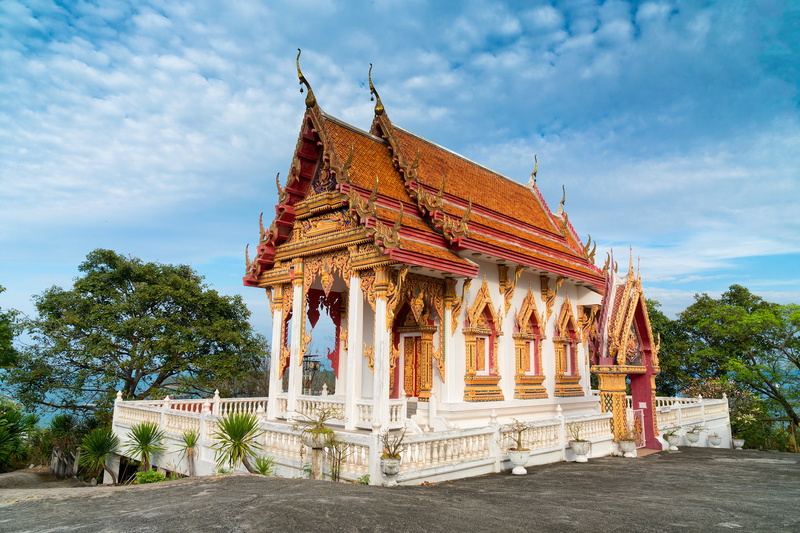tree, clouds, outdoors, culture, built structure, house, spirituality, buddhism, history, brown, daytime, religion, travel, asia, wide, gold, sky, 4K