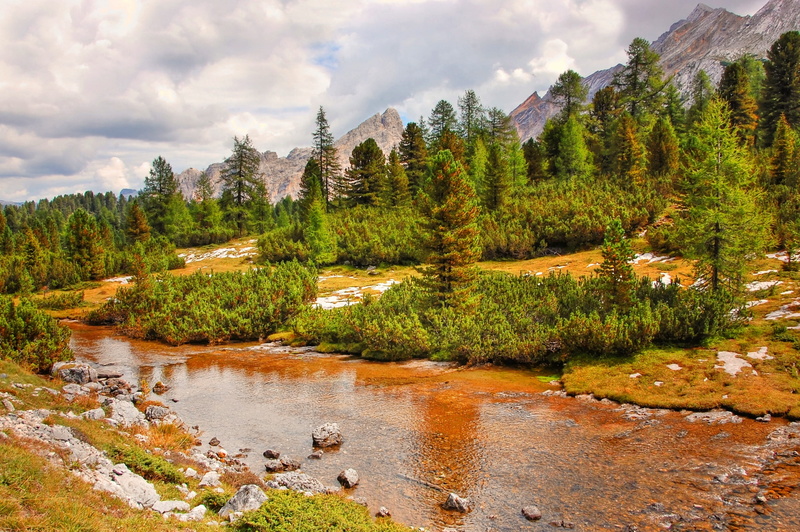 alp, pine woodland, beauty in nature, plant, unesco world heritage, mountain, sun, 2K, clouds, fanes alm, south tyrol, holiday, rock, sunny, scenics - nature