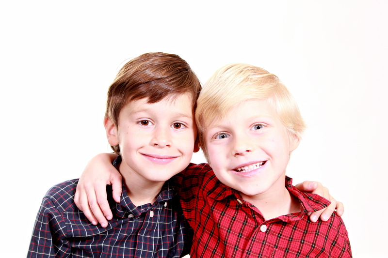 boys, looking at camera, kid, hair, two people, innocence, brothers, studio shot, childhood, white background, bonding, happiness, red and black, happy