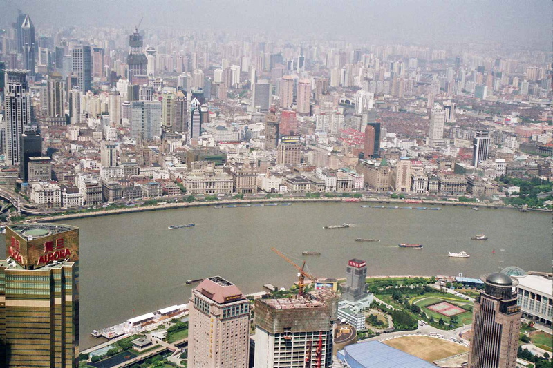 tall - high, aerial View, high angle view, Building, architecture, residential district, modern, office building exterior, famous Place, nature, city, shanghai