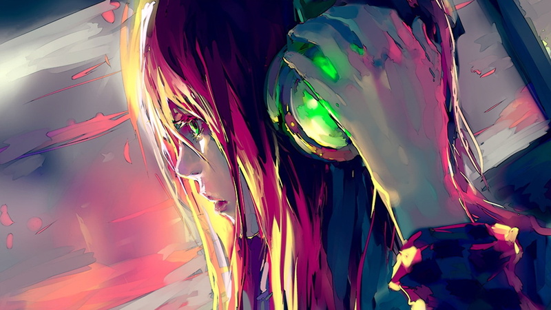 night, headphones, anime, leisure activity, people, arts culture and entertainment, multi colored, illuminated, artwork, women, outdoors, nature, Fisheye Placebo