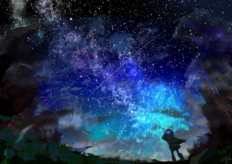 milky way, star, low angle view, blue, star field, short hair, star - space, purple hair, infinity, galaxy, scenics - nature, tranquil scene, night, 1080P