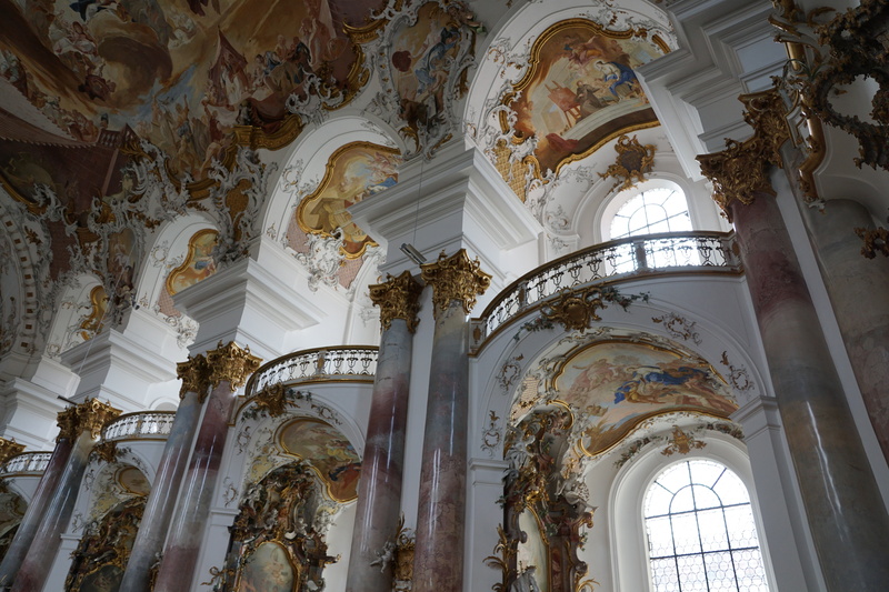 place of worship, münster, faith, altar, baroque, low angle view, mural, no people, ceiling, belief, luxury, day, architectural column, indoors, art and craft