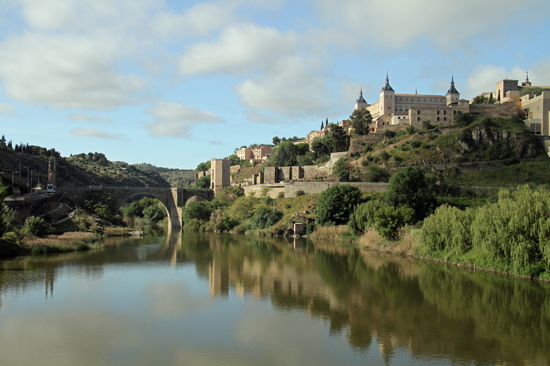 plant, arch bridge, attraction, spain, touristic, building, sky, tourist, built structure, reflection, Travel, day, the past, Spain, water, castle, bridge - man made structure