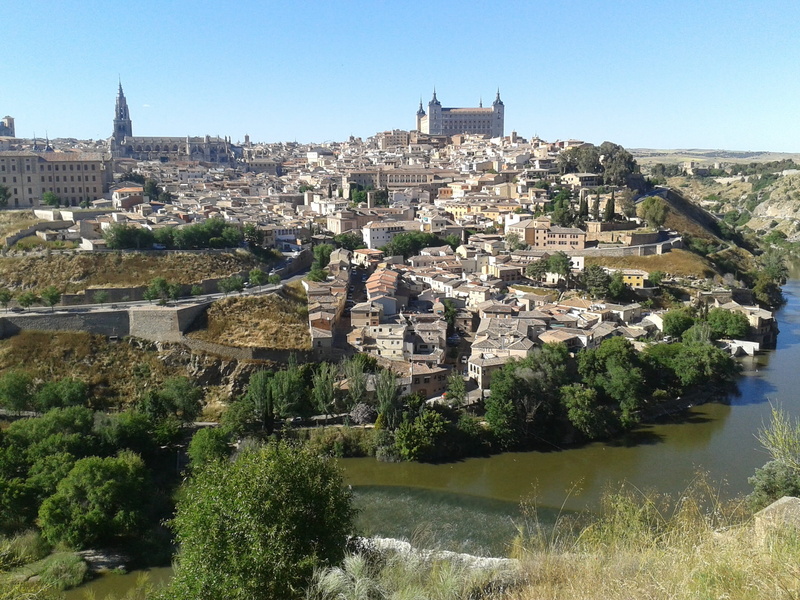 valley, 2K, medieval, plant, castle, spain, tower, water, travel, clear sky, tree, toledo, landmark, no people, river, built structure, nature, fortification