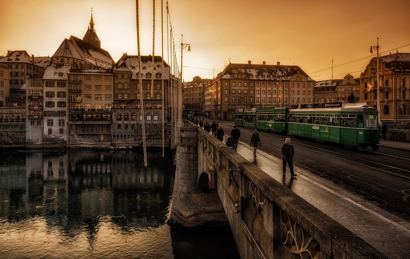 passers-by, Basel, 1080P, bridge, Switzerland