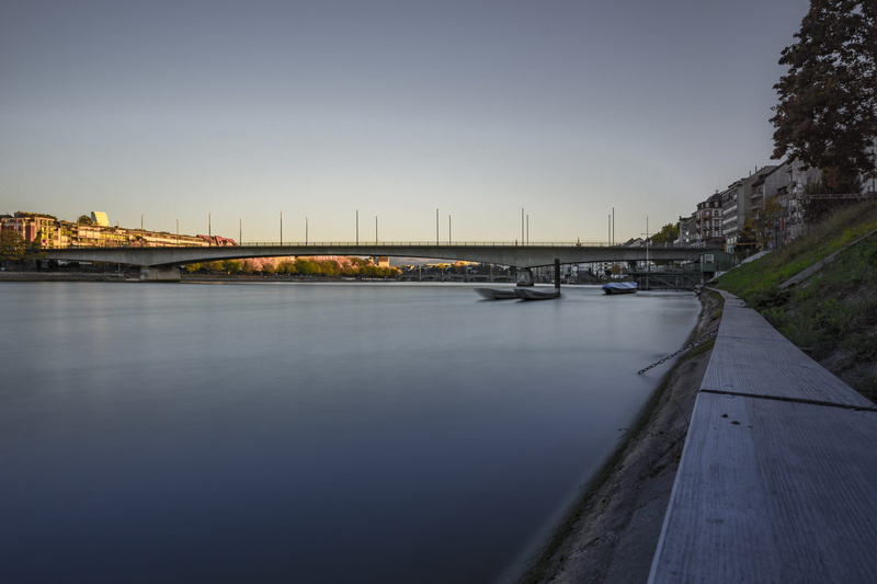 rhein, water, copy space, transportation, golden hour, clear sky, no people, city, basel, mode of transportation, river, construction equipment, sky, boat