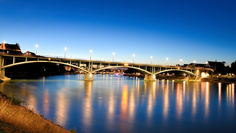 river, nature, architecture, illuminated, transportation, no people, 2K, arch bridge, connection, basel, bridge, outdoors, arch, clear sky, sky, night