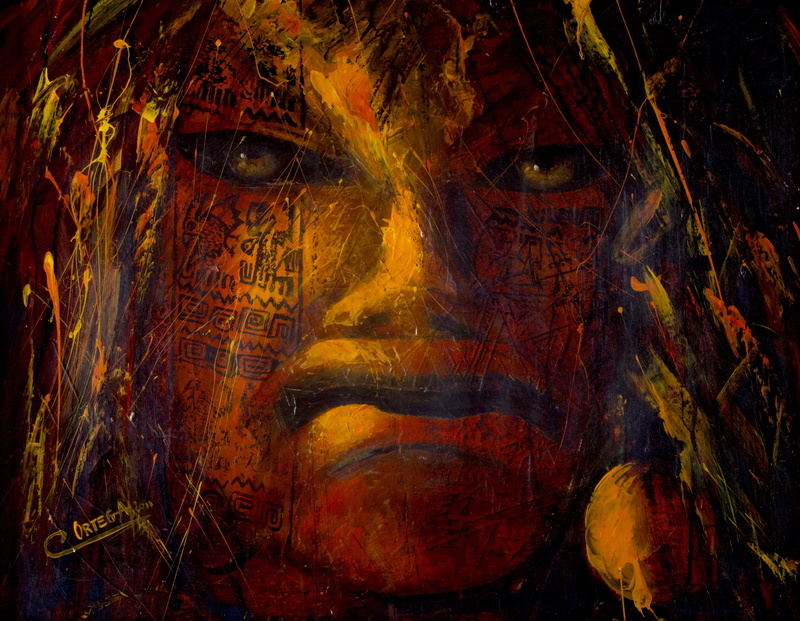 human face, digital composite, front view, adult, museo templo del sol pintor cristobal ortega maila, one person, indoors, escultores, famosos, ortega maila